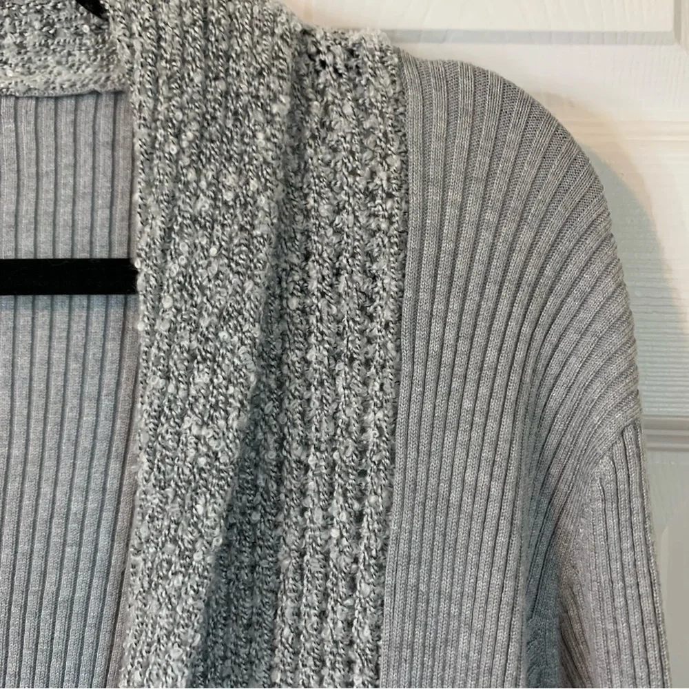 One World Gray Open Front Ribbed Long Asymmetrical Cardigan, Size L - Picture 3 of 7